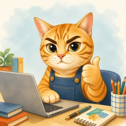 Illustrated orange tabby cat with bold eyebrows, the avatar of Nong Mei Mao